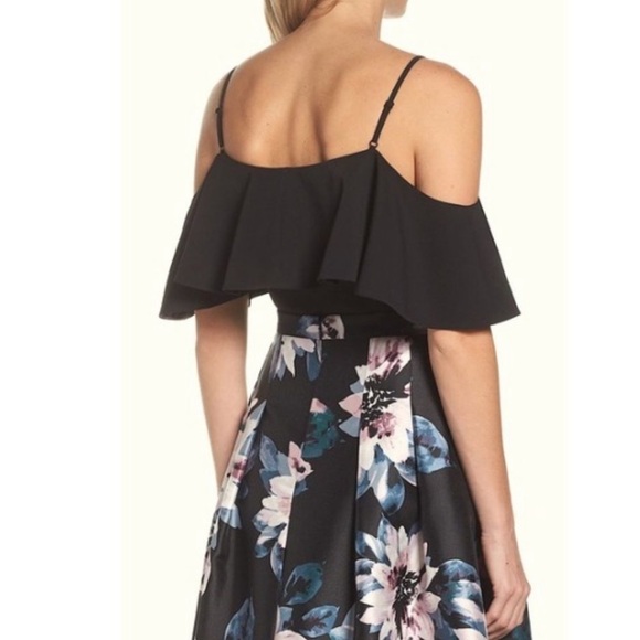 NWT Eliza J Ruffle Black Cold Shoulder Top - Picture 5 of 6